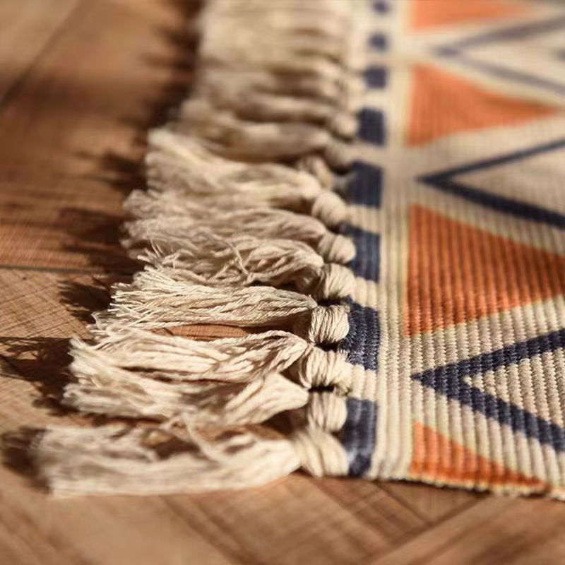 Tapis à carreaux Vintage en coton tissé pour la maison