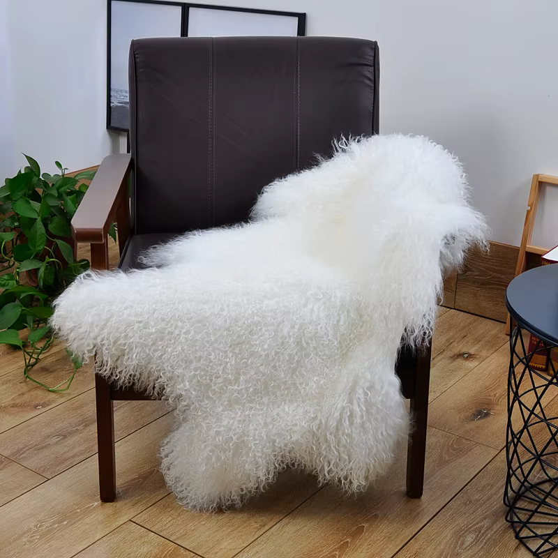MS.Softex-Tapis en fourrure d'agneau mongol véritable