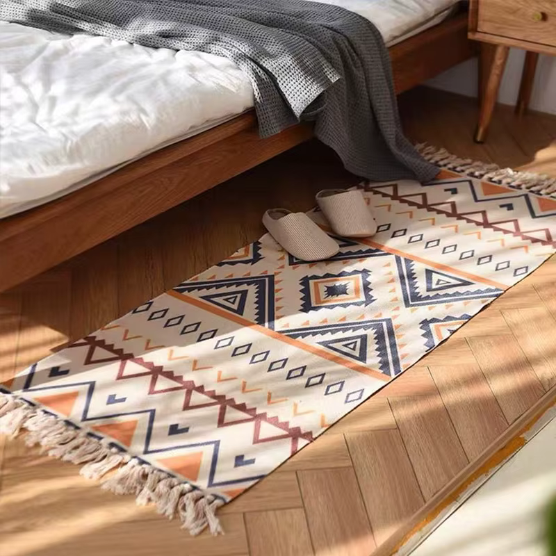 Tapis à carreaux Vintage en coton tissé pour la maison