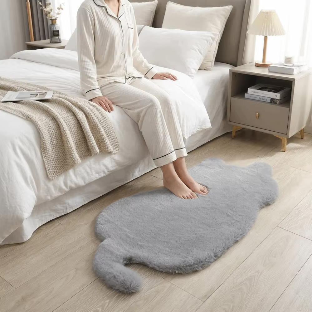 Tapis de chevet en fausse fourrure de lapin