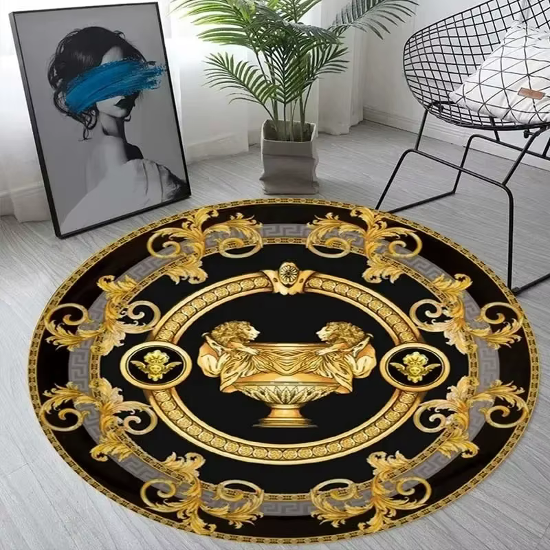 Tapis circulaire imprimé doré rétro nordique