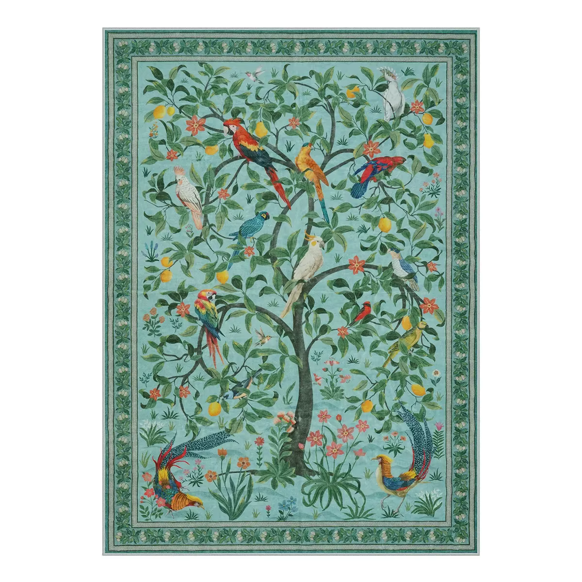 Tapis vert Olive Maximalist Jungle Bird pour salon