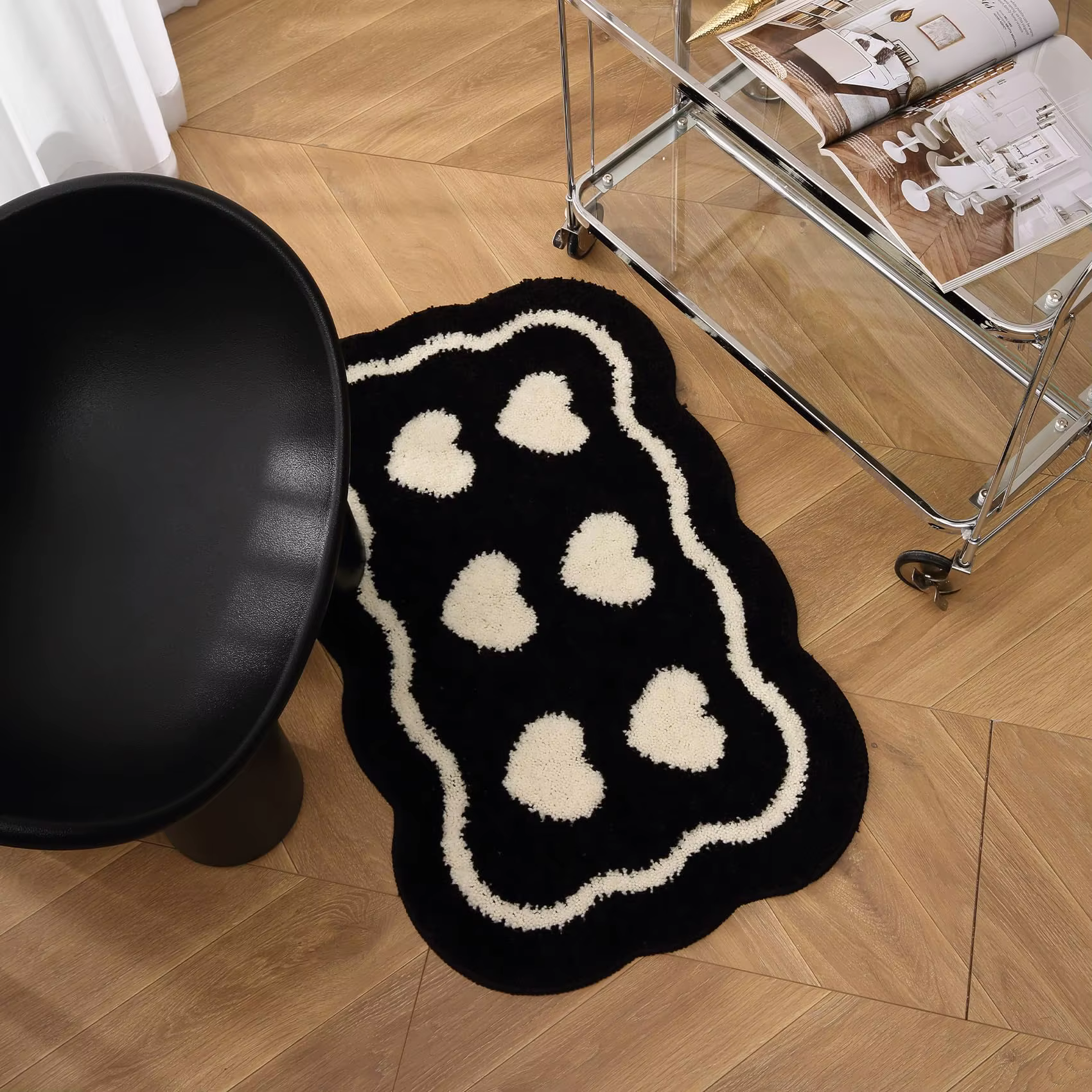Tapis de salle de bain modernes antidérapants noirs avec tapis blancs