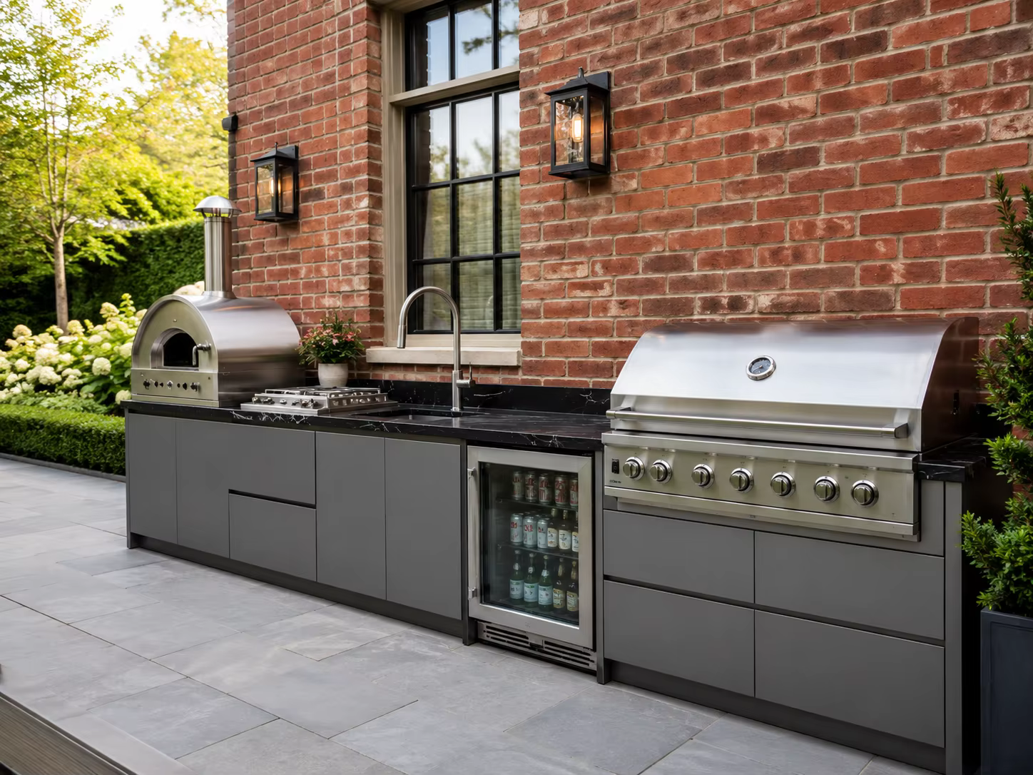 Ensemble de cuisine extérieure FOODLINE avec emplacement pour barbecue, évier et tiroirs pour patio ou jardin