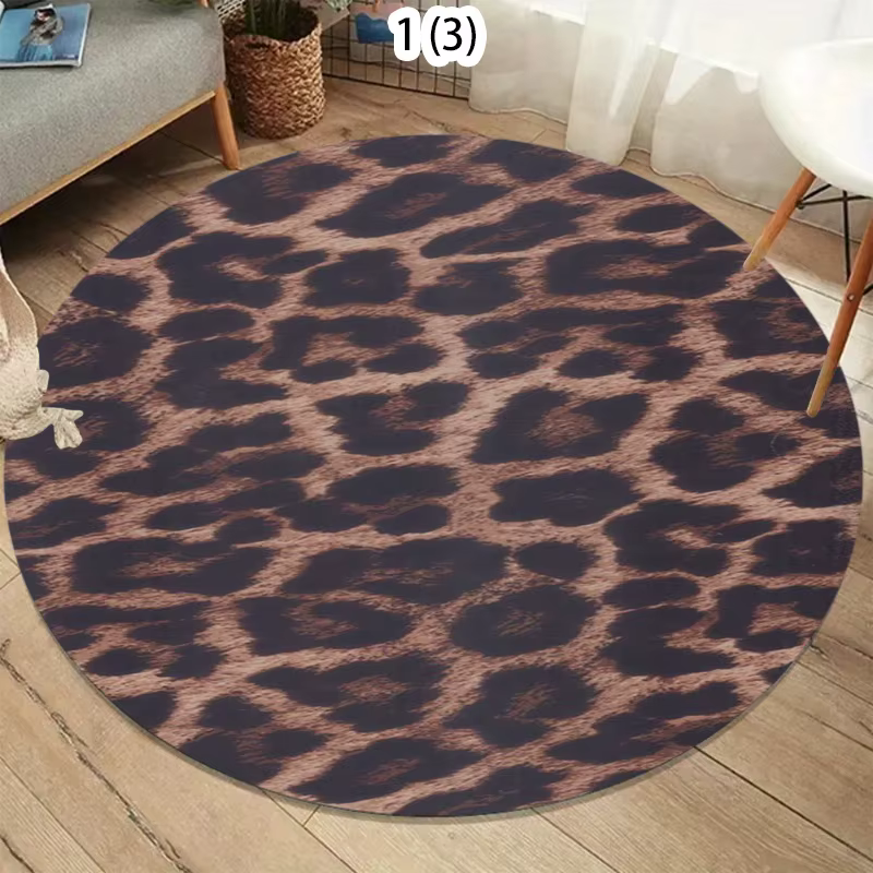 Tapis rond classique beige marron à imprimé léopard