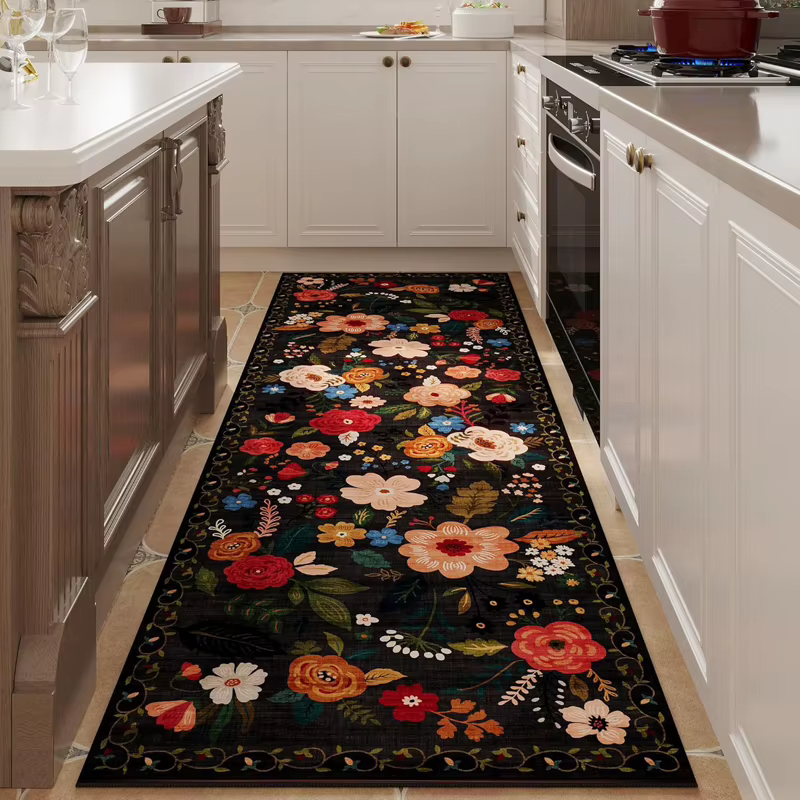 Tapis de couloir vintage bohème à motifs floraux