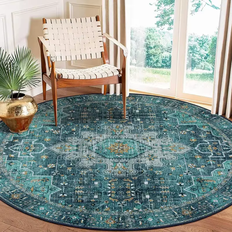 VIKAMA Tapis rond bohème vintage antidérapant et résistant à l'usure pour la décoration de la maison