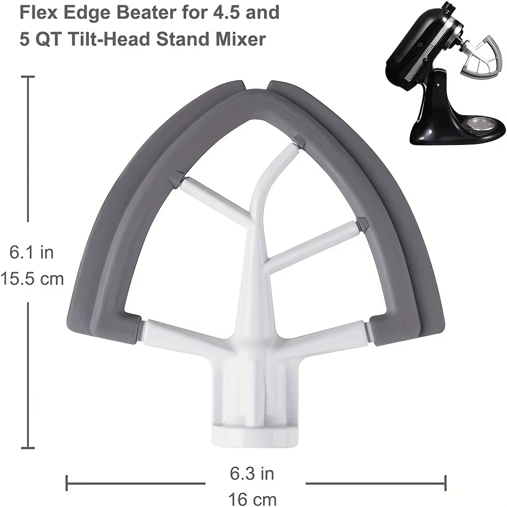Batteur à bord flexible pour batteur sur socle à tête inclinable KitchenAid, palette de batteur plate de 4,5 à 5 litres avec grattoir à bol à bords flexibles en Silicone