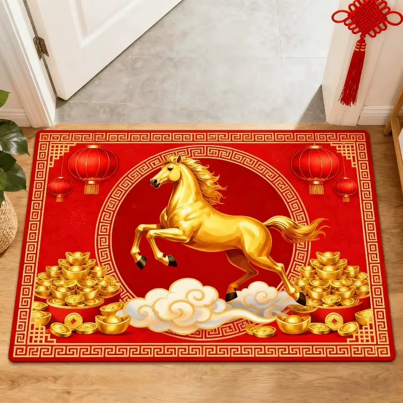 Tapis antidérapant VIKAMA motif cheval rouge pour le Festival du Printemps