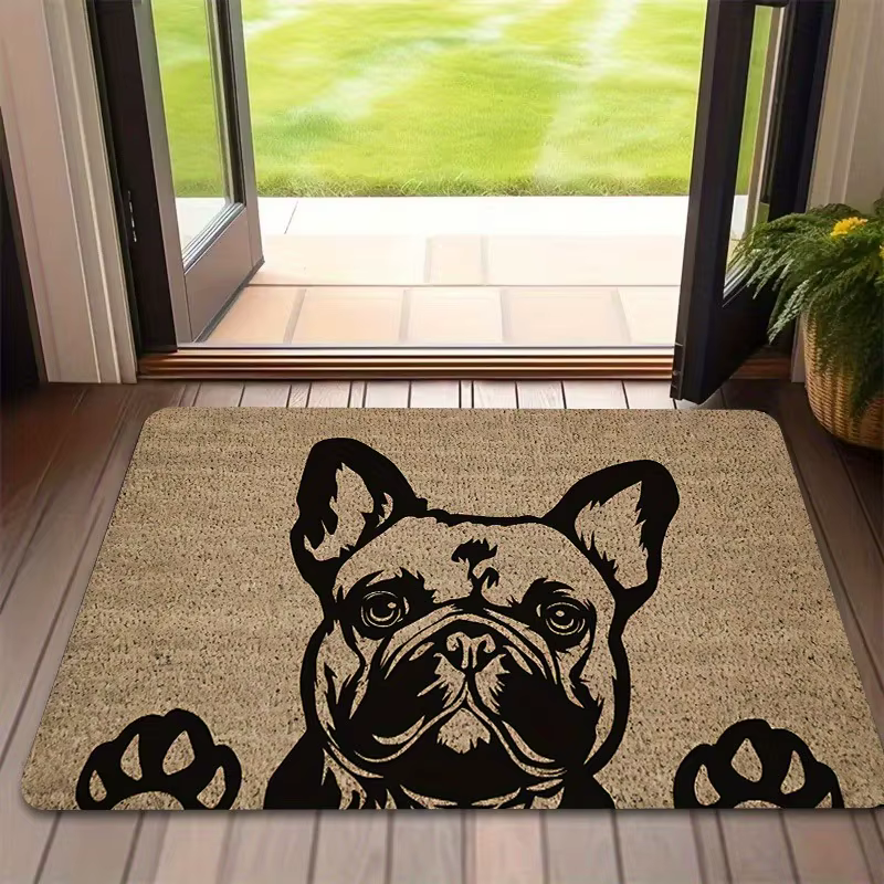 Paillasson extérieur moderne motif Bouledogue Français pour entrée de café boutique