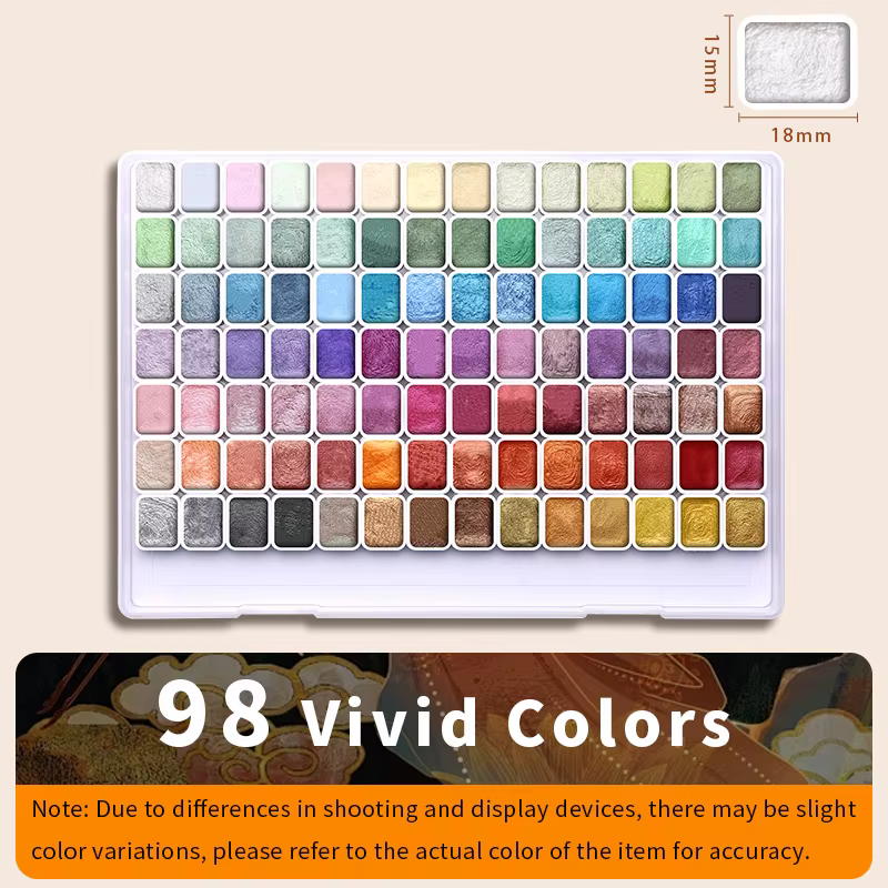 Ensemble de peinture aquarelle scintillante métallique de 98 couleurs, Pigments de perles pour artistes, amateurs pour l'illustration, le Scrapbooking, la décoration