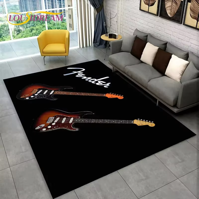 Tapis de guitare électrique vintage VIKAMA, thème rock, antidérapant et lavable, pour studio de musique, chambre à coucher, décoration de man cave