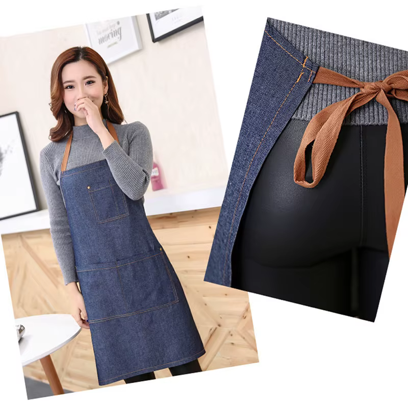 Adultes Denim bleu cuisine cuisine Restaurant travail bavoir tablier robe avec poche