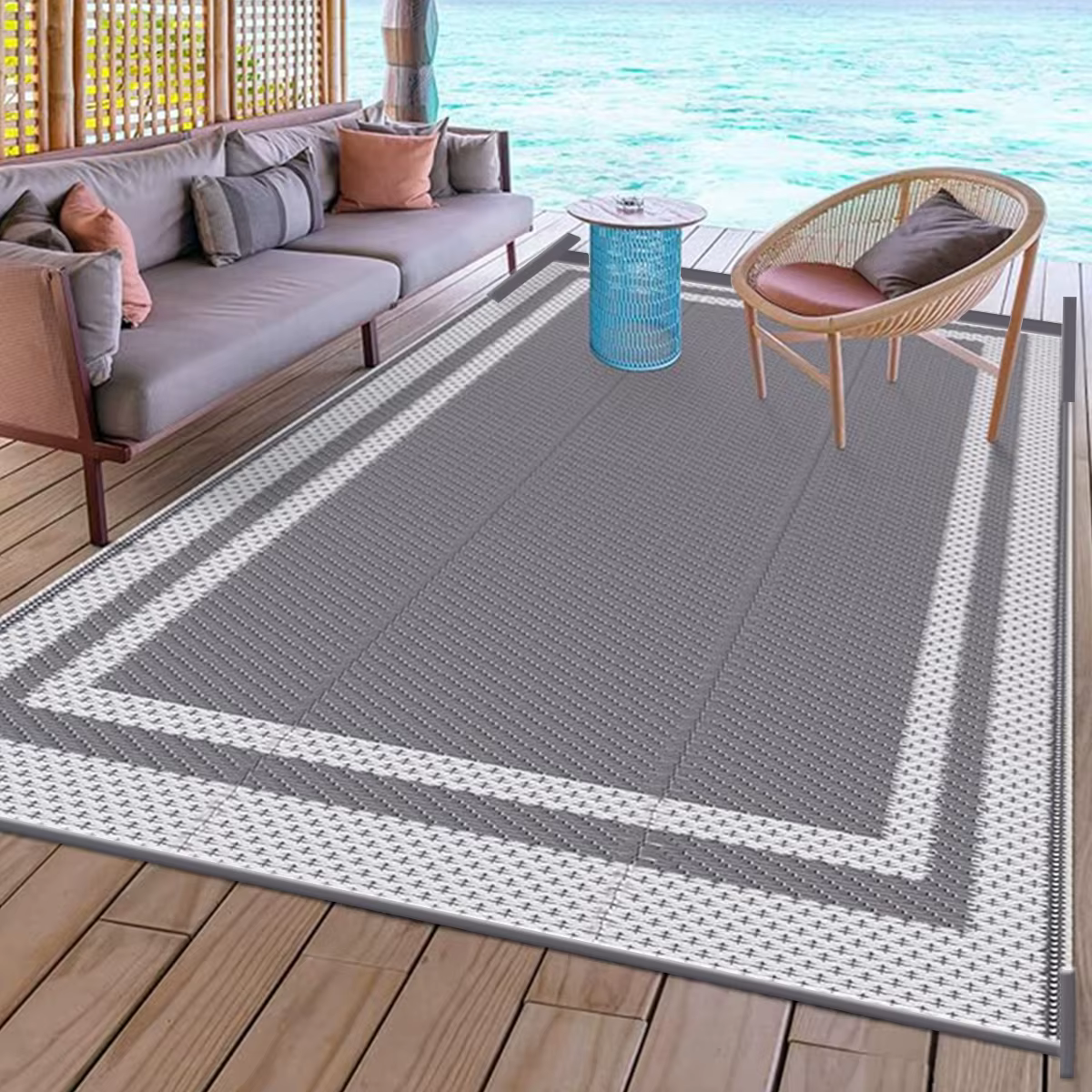 Tapis d'extérieur 6' x 9' avec chevilles au sol – Matériau PP durable
