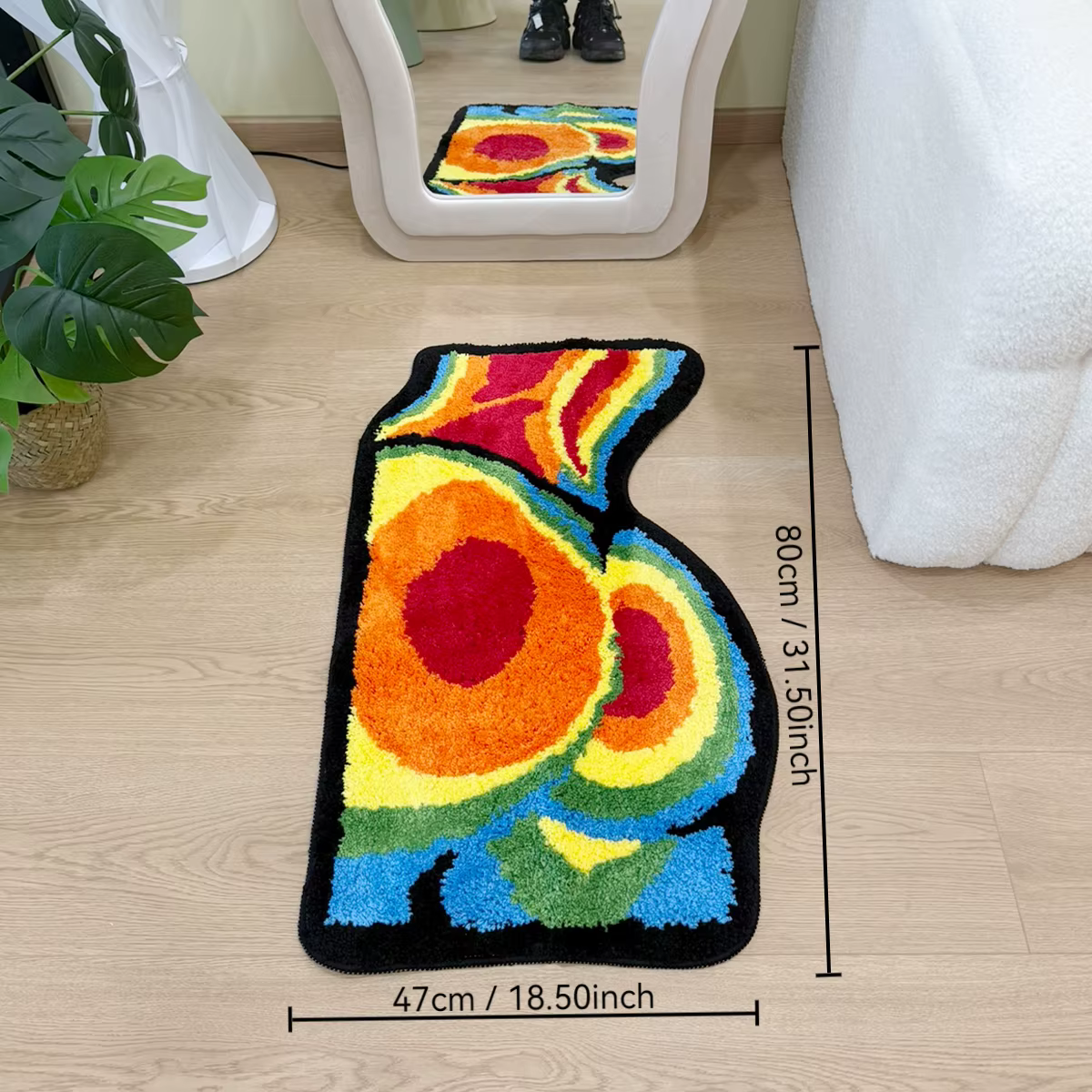 Tapis touffeté en forme de fesses arc-en-ciel