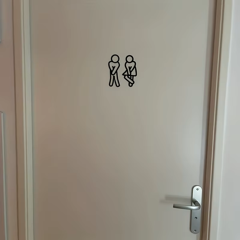 Panneaux de salle de bain amusants pour hommes et femmes, décoration créative 2D pour porte de toilettes plate, Restaurant, hôtel, café, signalisation de toilettes, autocollant mural