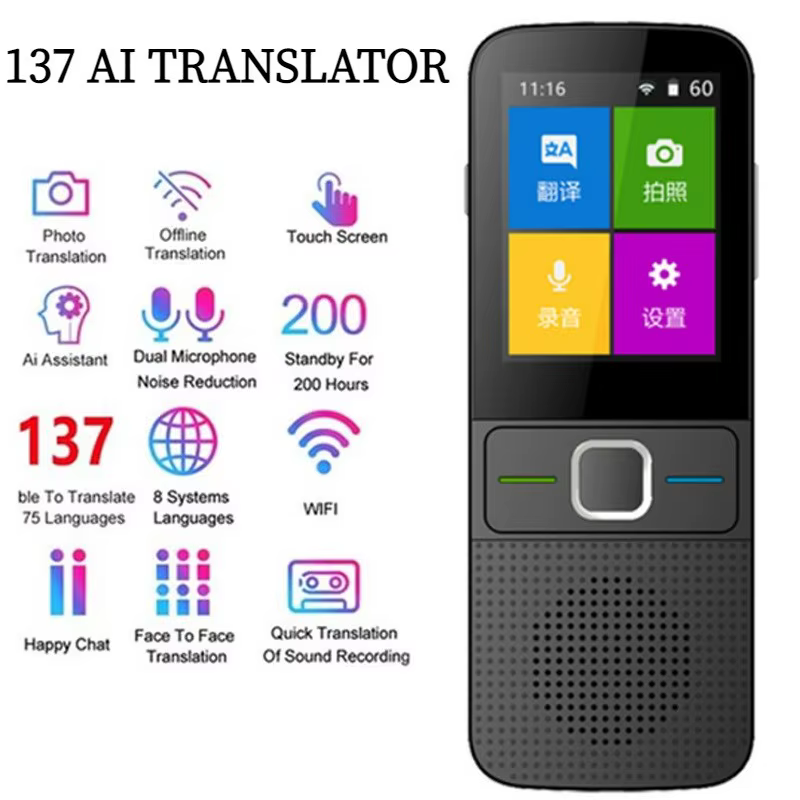 Traducteur vocal intelligent T10, 137 langues multiples en temps réel en ligne, traduction instantanée hors ligne, Conversion d'apprentissage AI