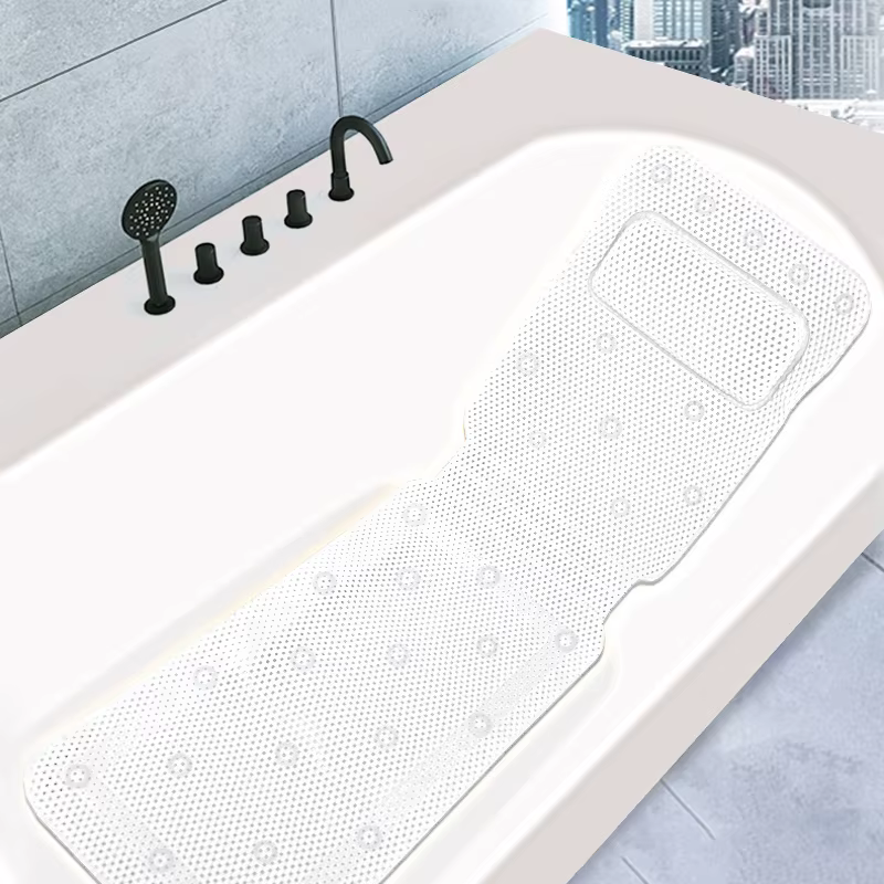 Nouveau tapis de baignoire antidérapant Extra Long avec ventouse PVC Massage creux avec coussin