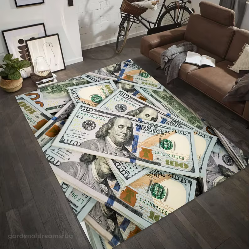 NOUVEAU Tapis de sol antidérapant en polyester motif billet de 100 dollars