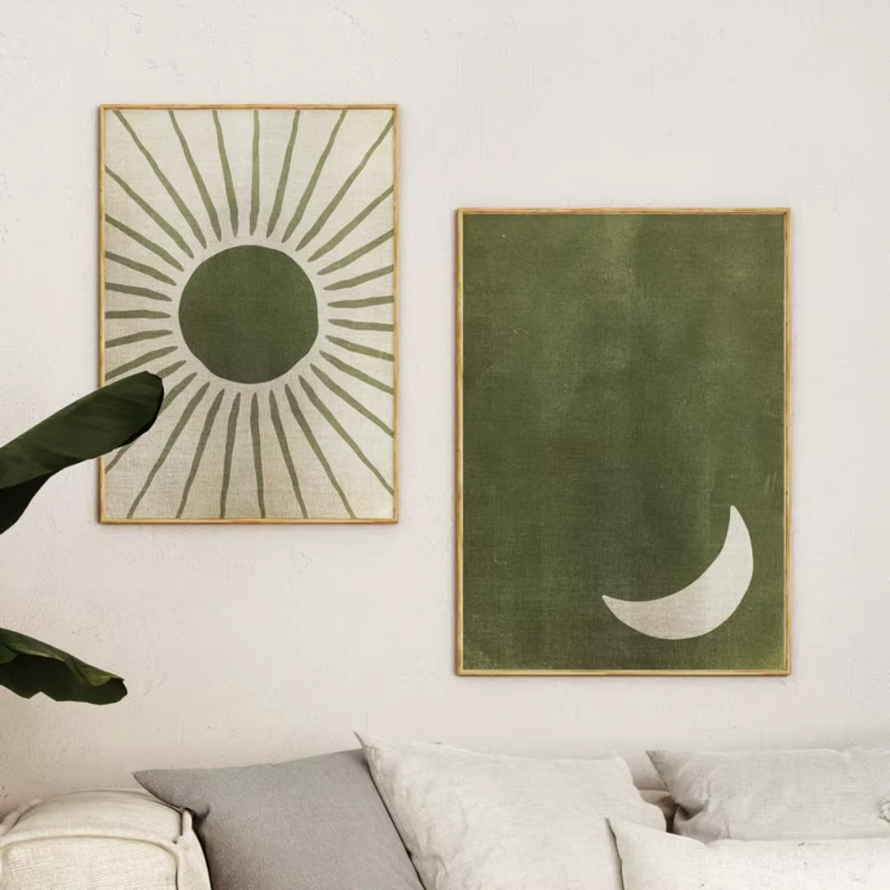 Abstraction d'art mural vert sauge