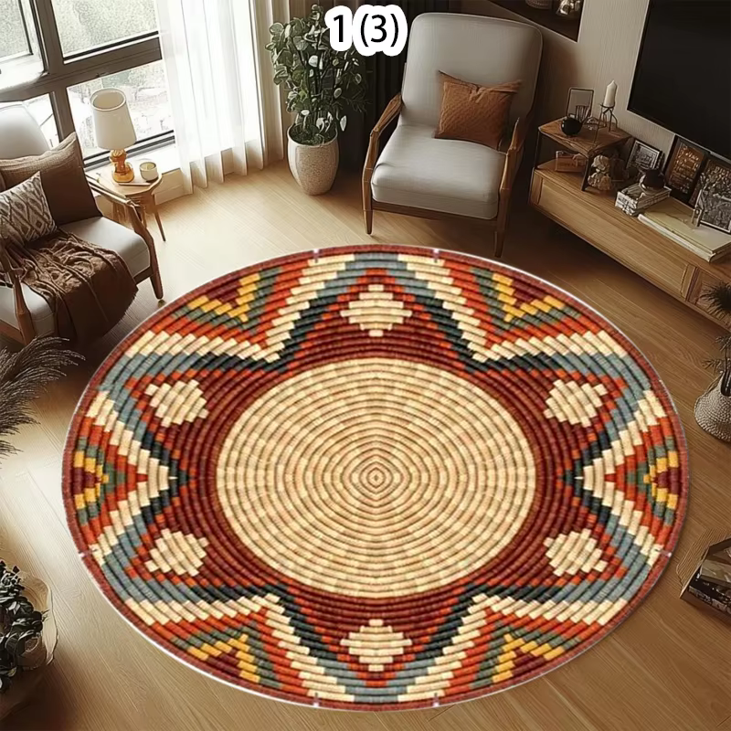 Tapis rond tissé à motif géométrique