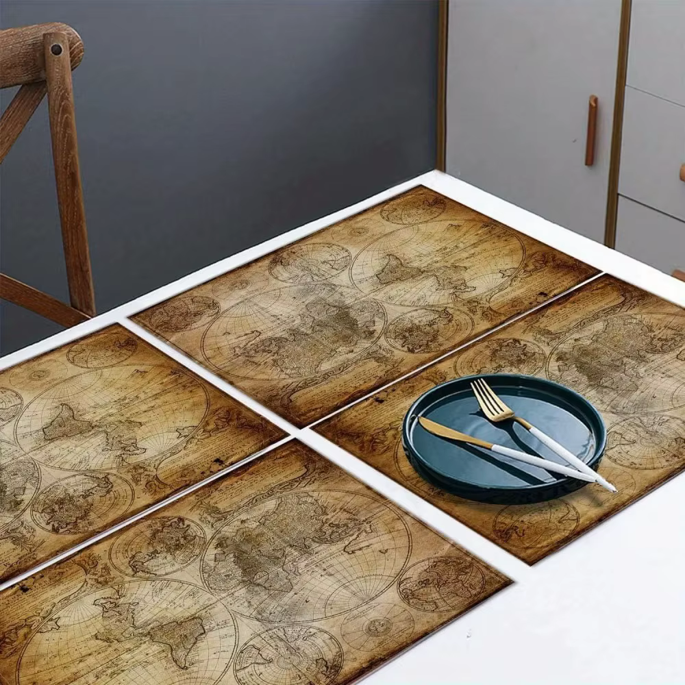 VIKAMA – napperon carte du monde nautique Vintage, ensemble de quatre tapis de Table résistants à la chaleur pour la cuisine, la maison et la décoration de fête à la maison