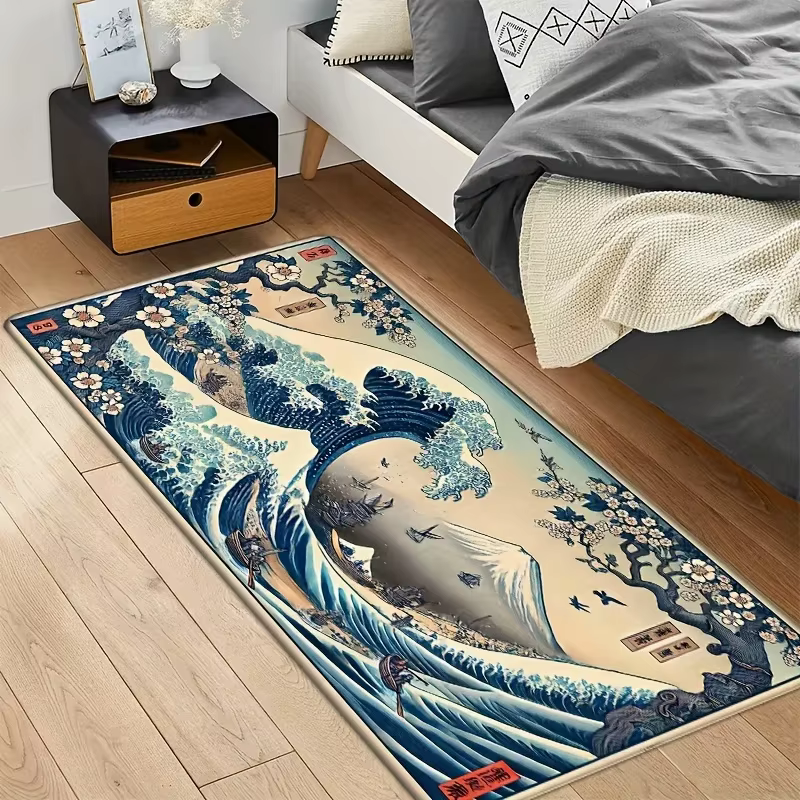 VIKAMA Tapis japonais Ukiyo-E Wave, tapis vintage pour salon, cuisine, entrée, décoration
