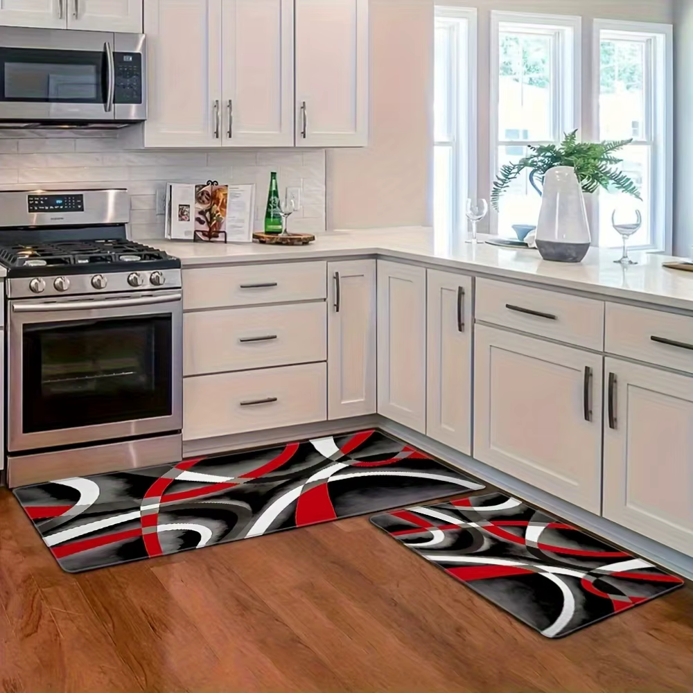 Tapis de cuisine géométrique noir rouge gris