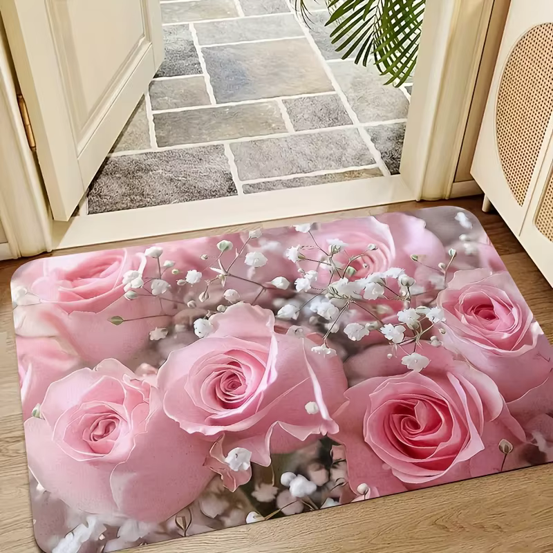 Tapis décoratif VIKAMA à roses roses