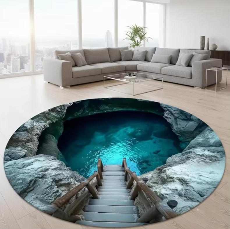 Tapis de plage rond effet 3D Illusion de Plage