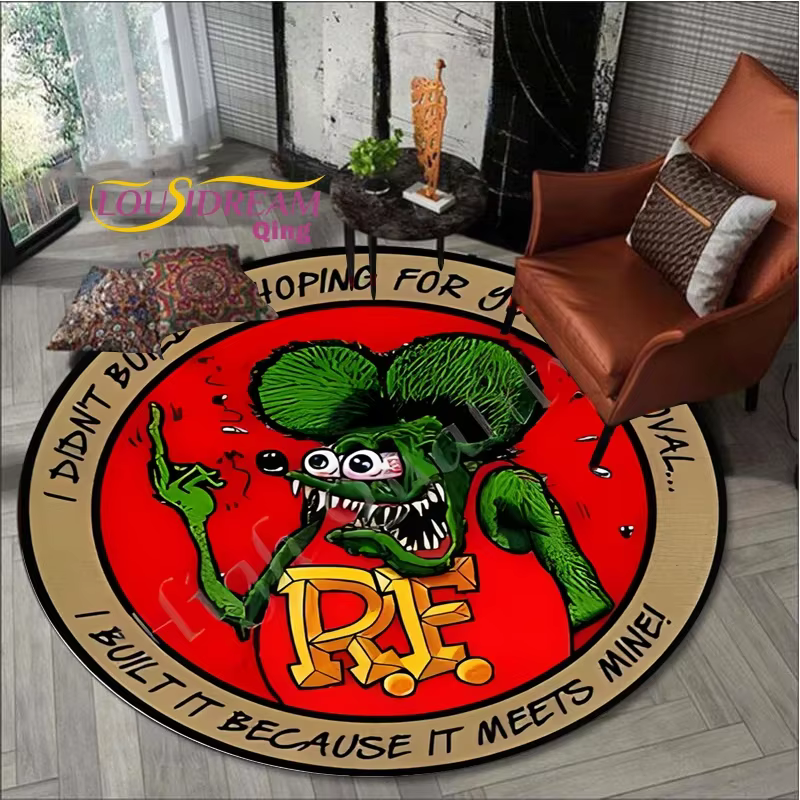 Tapis de sol rond rétro Rat Fink lea