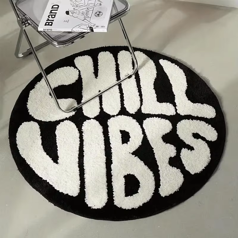 Tapis de sol créatif rond rayé noir et blanc VIKAMA
