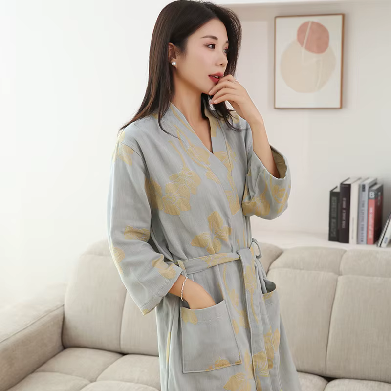 Peignoir en Coton Tissé pour Femme, Grande Taille, Absorbant l'Eau, vaccage Rapide, pour le Printemps et l'Été