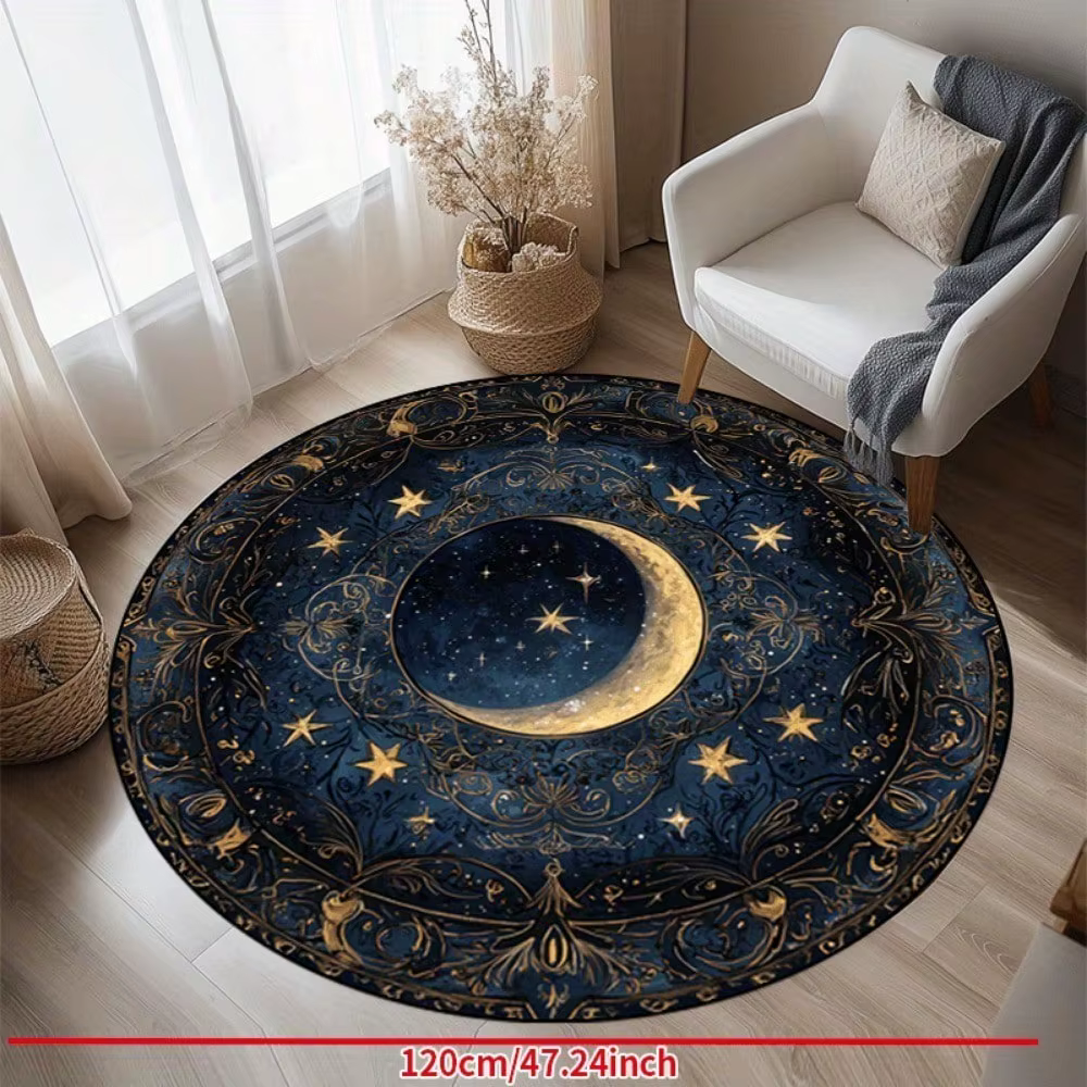Tapis de sol circulaire à motif étoile et lune