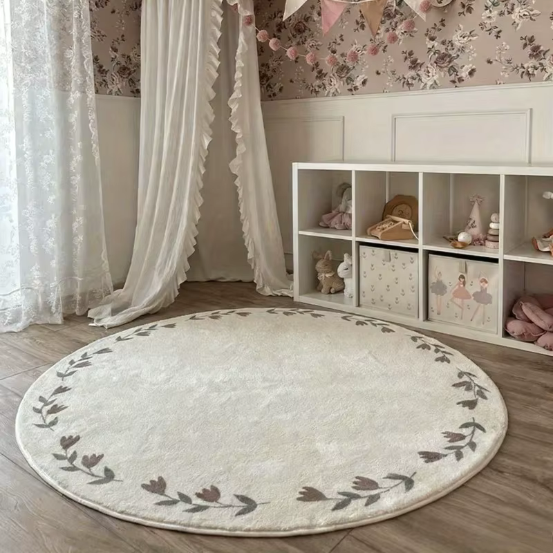 Tapis rond à fleurs, tapis moelleux et doux