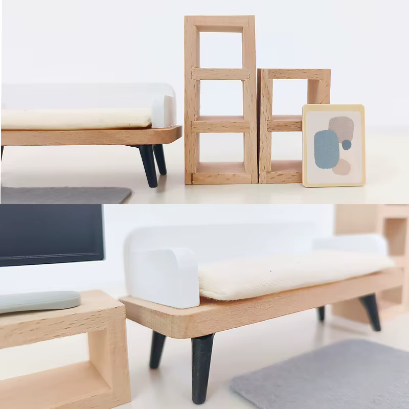 Maison de jeu en bois pour enfants, ensemble de jouets, Mini maison de poupée, ensemble de meubles simulés, articles de cuisine de chambre à coucher, accessoire de Table et de chaises ﻿