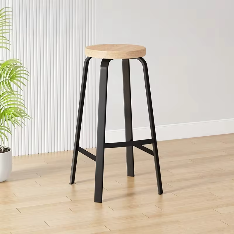 Tabouret de Bar empilable en bois massif, repose-pieds haut pour la maison, chaise de Bar KTV, comptoir de magasin de thé au lait, tabouret rond avec panneau de siège en bois