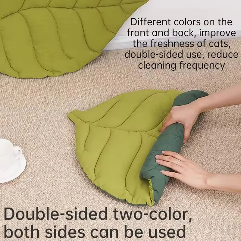 Tapis de lit en coton doux en forme de feuille pour chaton
