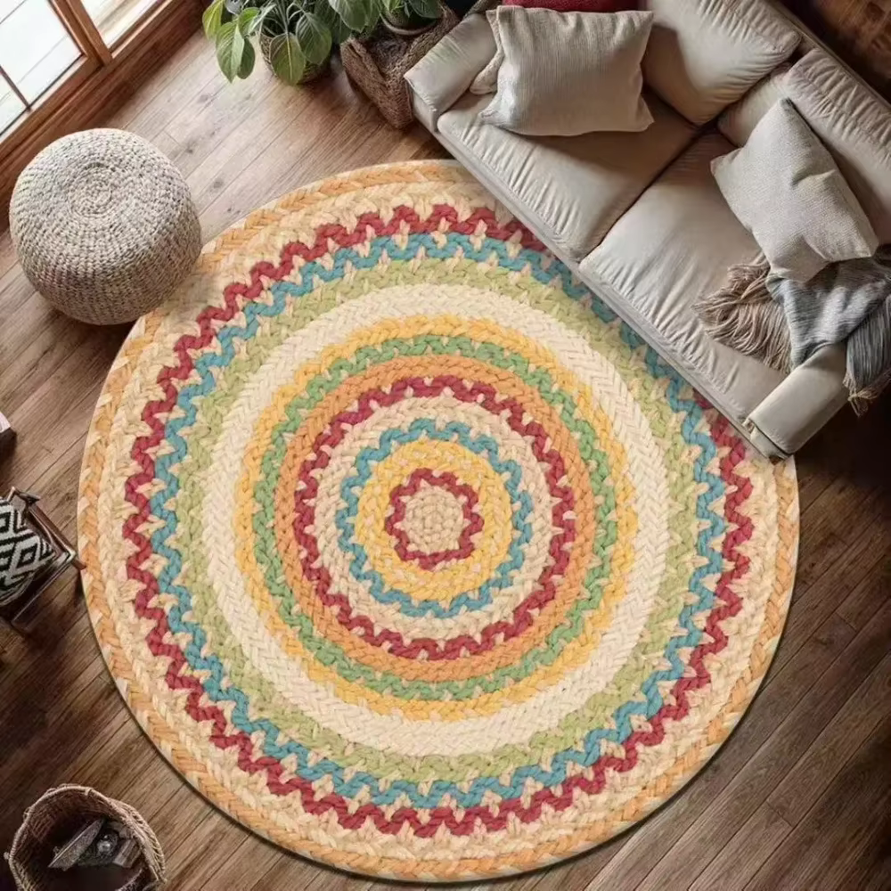 Tapis rond Mandala, style bohème ethnique, décoration de la maison, antidérapant, tissé à la main, coloré, géométrique, pour salon