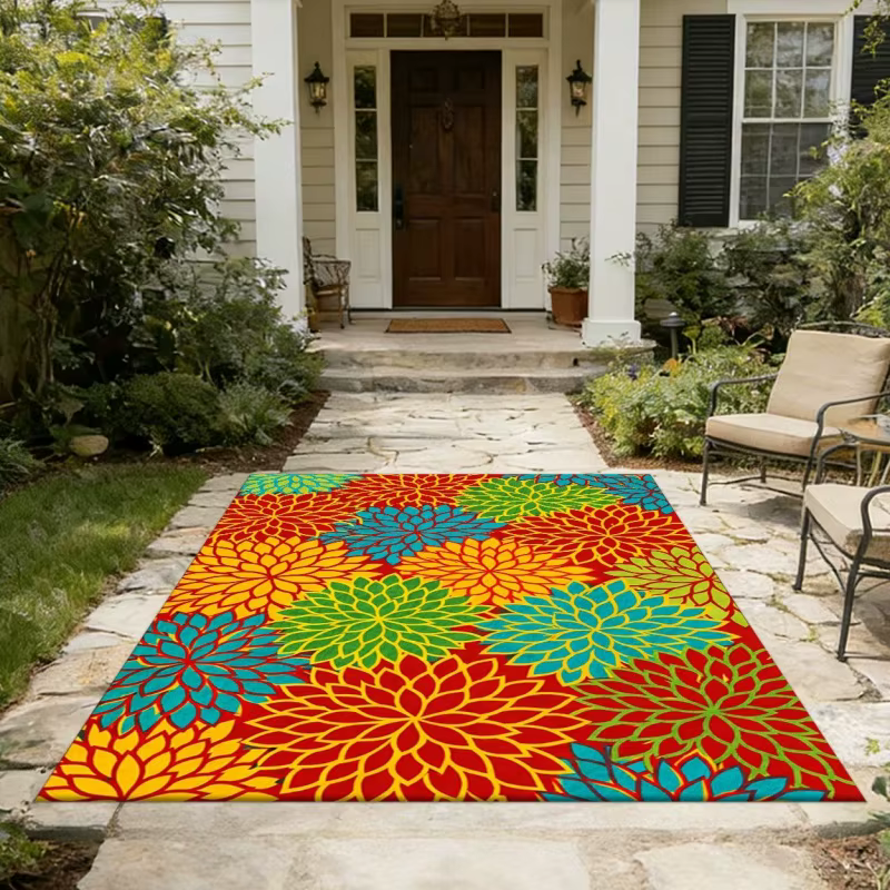 Nouveau tapis de patio extérieur aux motifs floraux vibrants
