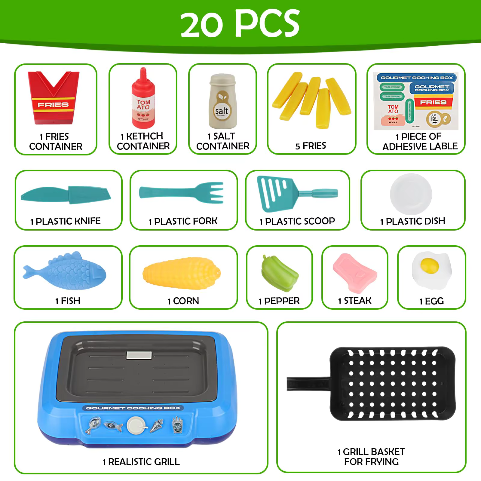 Jouets de cuisine à couleur changeante, boîte de cuisine gastronomique, jouet avec lumière, ensemble de jeu de Simulation, accessoires de cuisine, cadeau pour enfants, 20 pièces