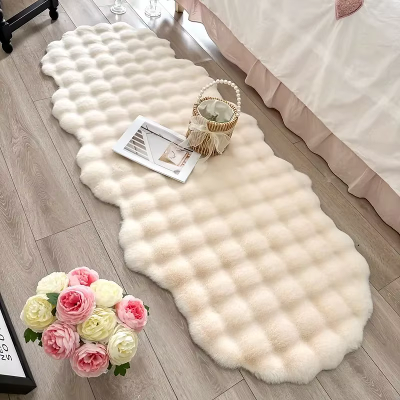 Tapis ovale en peluche doux en fausse fourrure de lapin