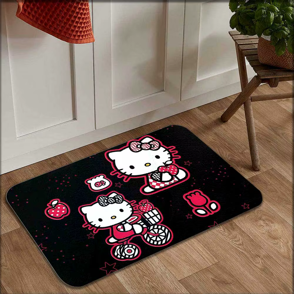 Tapis de porte d'entrée Kawaii noir Kitty