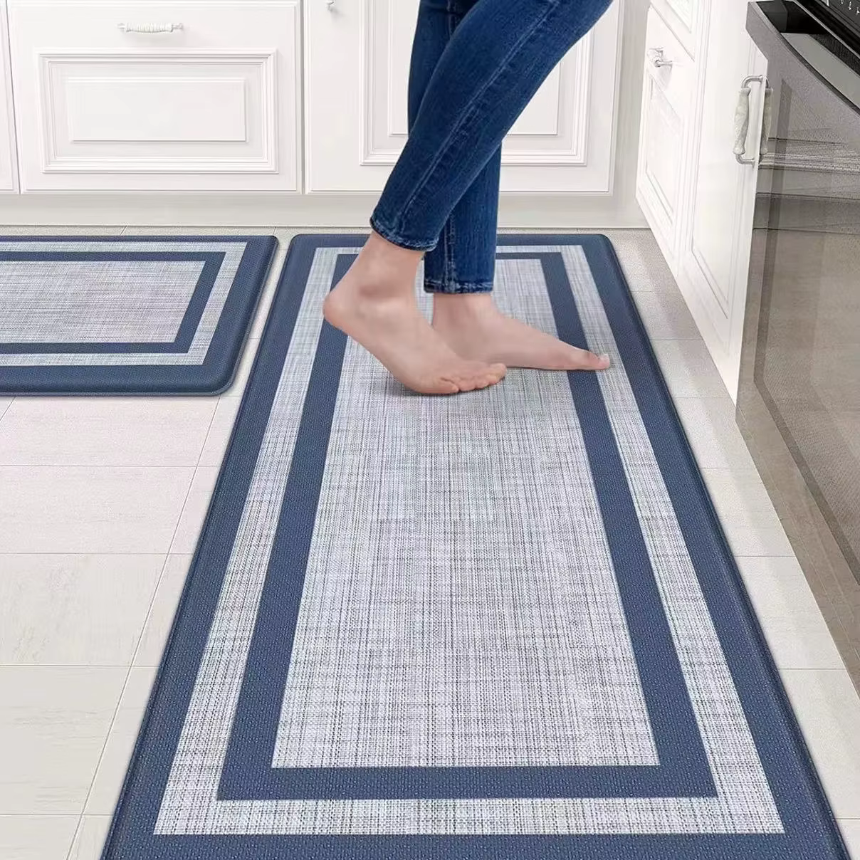 VIKAMA Tapis de cuisine rétro européen Long rectangulaire absorbant l'eau pour salles de bains