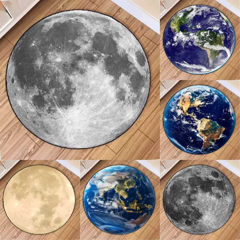 Tapis rond créatif imprimé terre et lune