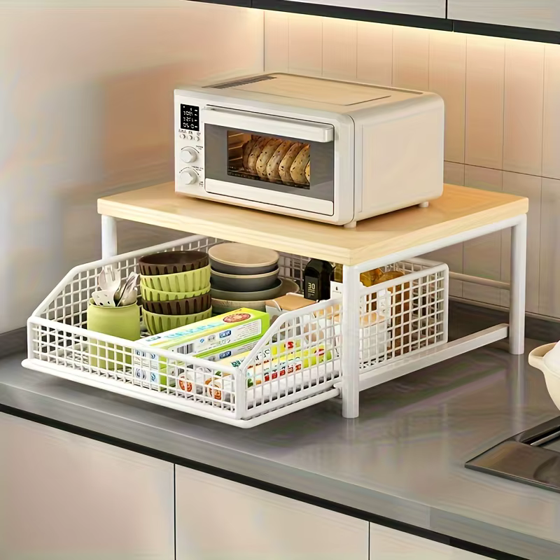 Organisateur de comptoir de cuisine robuste en bois dur