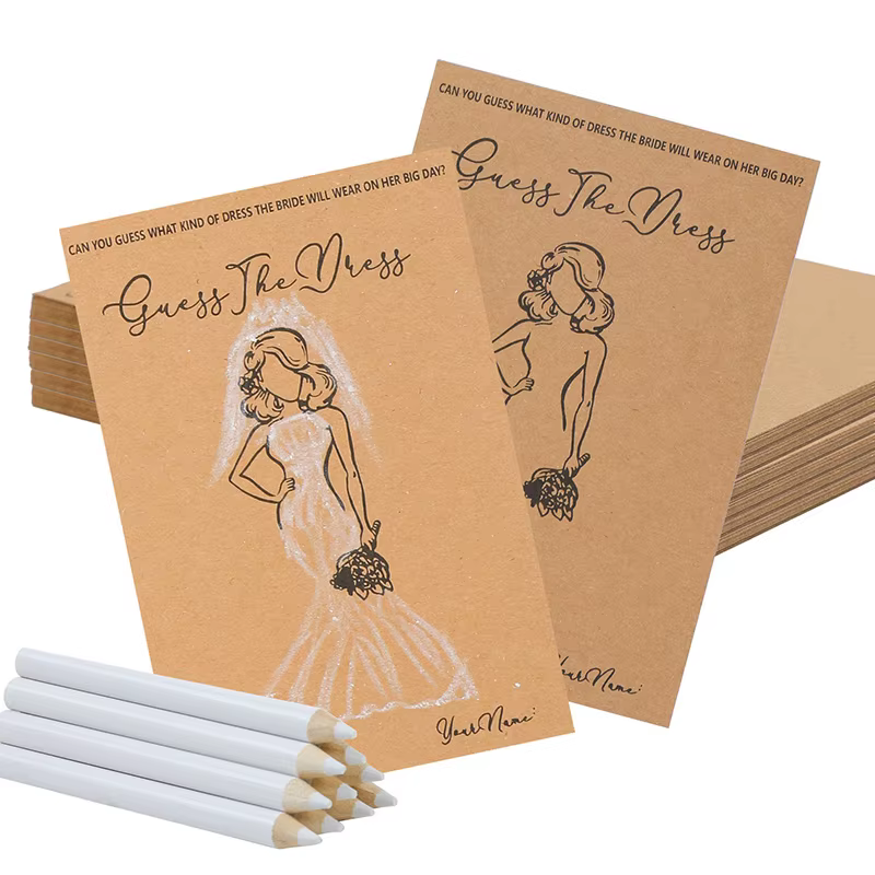 10 ensembles de cartes de jeu pour robe de mariée, avec stylos, devinez la robe, jeux de peinture pour fête prénuptiale, poules, enterrement de vie de jeune fille, décoration de mariage