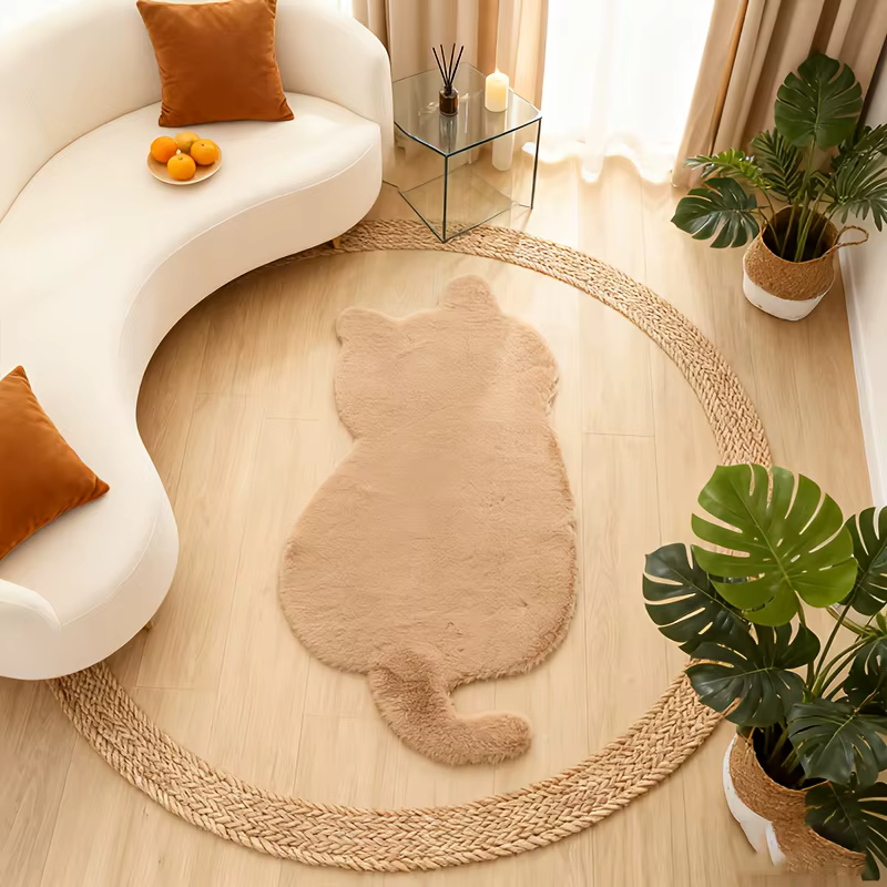 Tapis en fausse fourrure de lapin en forme de chat