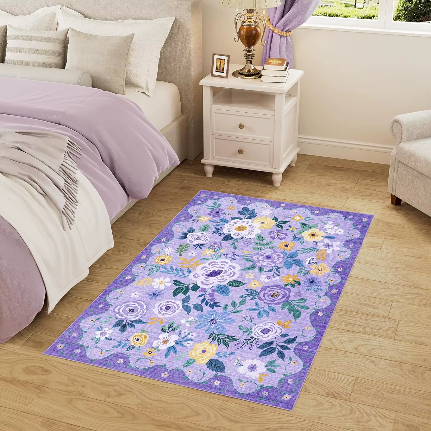 Tapis Bohème Floral Violet pour Salon