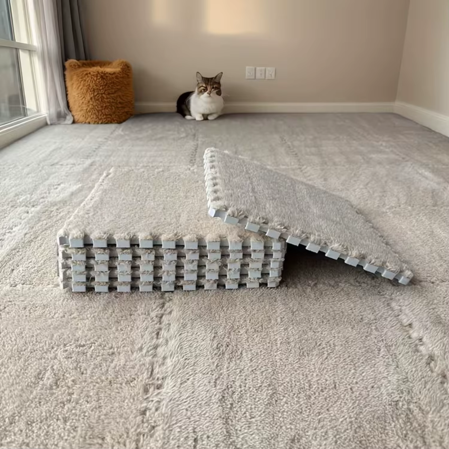 Tapis de sol carré antidérapant en peluche minimaliste moderne